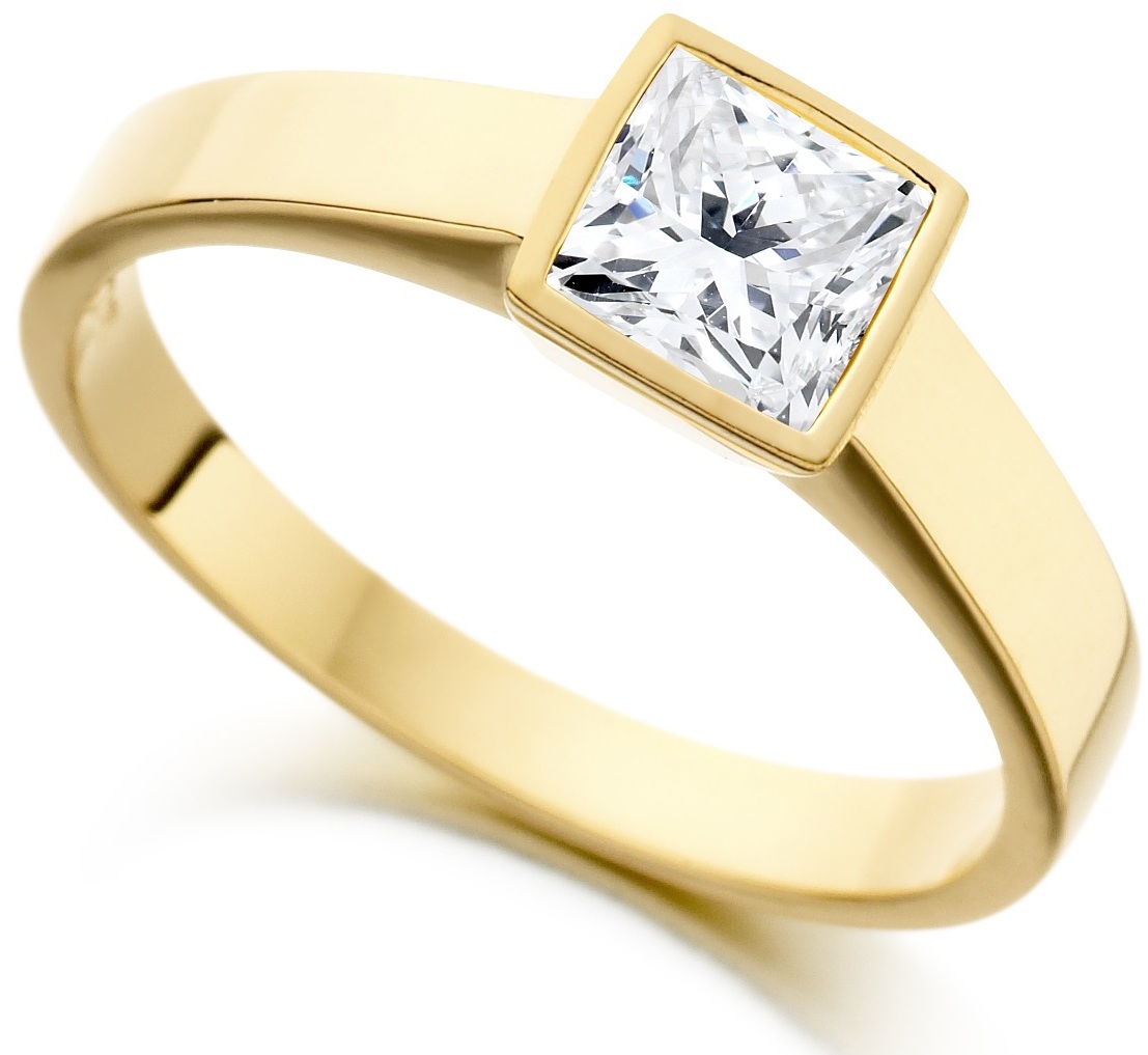 Princess Cut Rub Over Yellow Gold Engagement Ring ICD1527YG Main Image